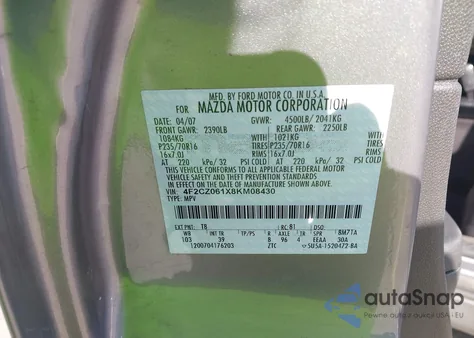 2008 Mazda Tribute S Touring z USA, uszkodzony, nr VIN 4F2CZ061X8KM08430